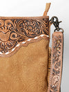 ADBGS192 Floral Embossed Leather Large Crossbody Bag with Fringe & Tooled Strap - Western Elegant Purse