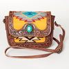 ADBG824 American Darling Western Leather Cross body Bag Hand Tooled Floral with Woven Saddle Blanket