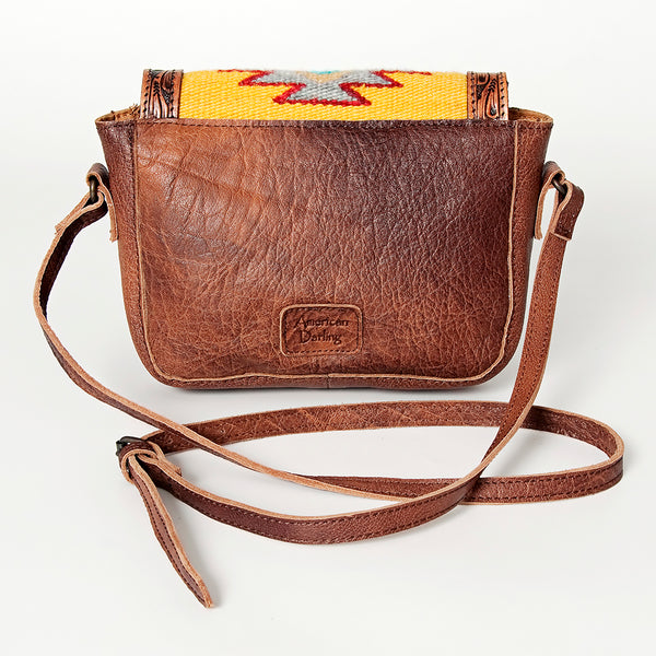 ADBG824 American Darling Western Leather Cross body Bag Hand Tooled Floral with Woven Saddle Blanket