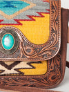 ADBG824 American Darling Western Leather Cross body Bag Hand Tooled Floral with Woven Saddle Blanket