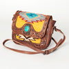 ADBG824 American Darling Western Leather Cross body Bag Hand Tooled Floral with Woven Saddle Blanket