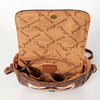 ADBG824 American Darling Western Leather Cross body Bag Hand Tooled Floral with Woven Saddle Blanket