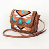 ADBG824 American Darling Western Leather Cross body Bag Hand Tooled Floral with Woven Saddle Blanket
