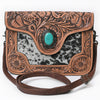 ADBG826 American Darling Western Cross body Bag Hair-On Cowhide with Hand Tooled Floral Carving