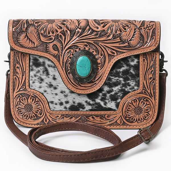 ADBG826 American Darling Western Cross body Bag Hair-On Cowhide with Hand Tooled Floral Carving