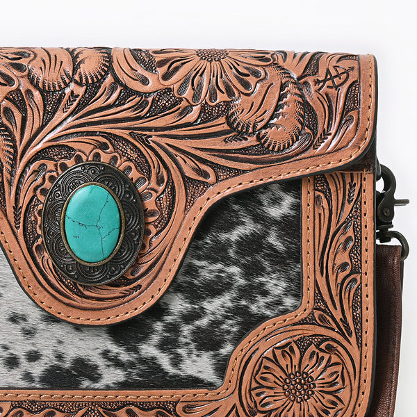ADBG826 American Darling Western Cross body Bag Hair-On Cowhide with Hand Tooled Floral Carving