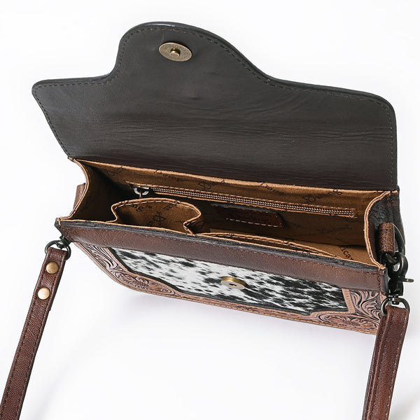 ADBG826 American Darling Western Cross body Bag Hair-On Cowhide with Hand Tooled Floral Carving