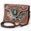 ADBG826 American Darling Western Cross body Bag Hair-On Cowhide with Hand Tooled Floral Carving