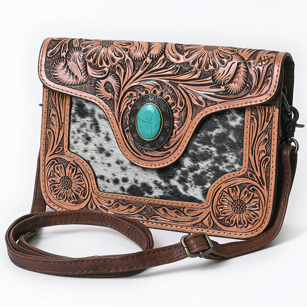 ADBG826 American Darling Western Cross body Bag Hair-On Cowhide with Hand Tooled Floral Carving