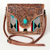 ADBG826 American Darling Western Small Cross body Bag Hand Tooled Floral & Hand Woven Saddle Blanket