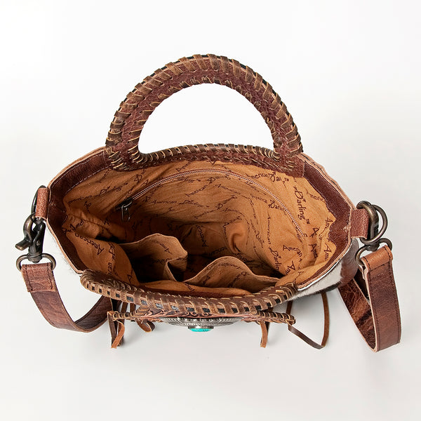 ADBG827 American Darling Western Clutch Bag Hand Tooled Floral with Hair-On Cowhide and Fringes