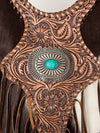ADBG827 American Darling Western Clutch Bag Hand Tooled Floral with Hair-On Cowhide and Fringes