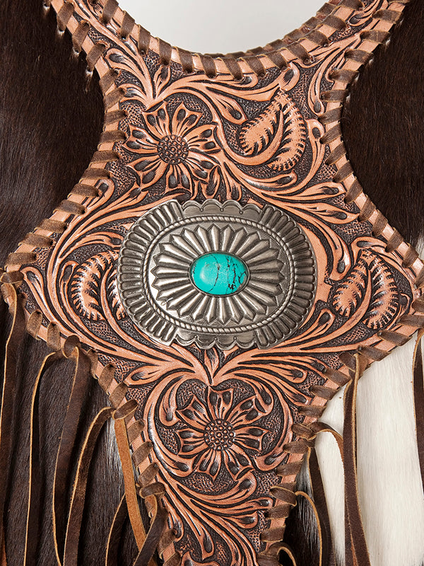 ADBG827 American Darling Western Clutch Bag Hand Tooled Floral with Hair-On Cowhide and Fringes