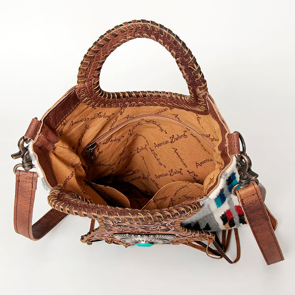 ADBG827 American Darling Western Clutch Bag Hand Tooled Floral with Hand Woven Saddle Blanket & Fringes