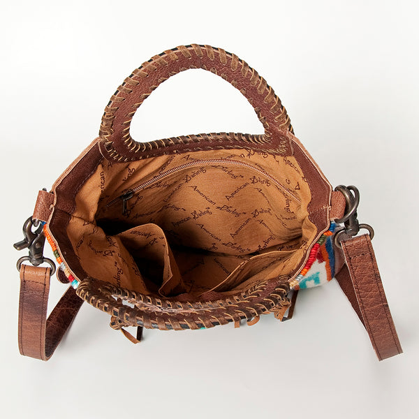 ADBG827 American Darling Western Clutch Bag Hand Tooled Floral with Hand Woven Saddle Blanket & Fringes
