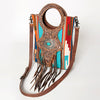 ADBG827 American Darling Western Clutch Bag Hand Tooled Floral with Hand Woven Saddle Blanket & Fringes
