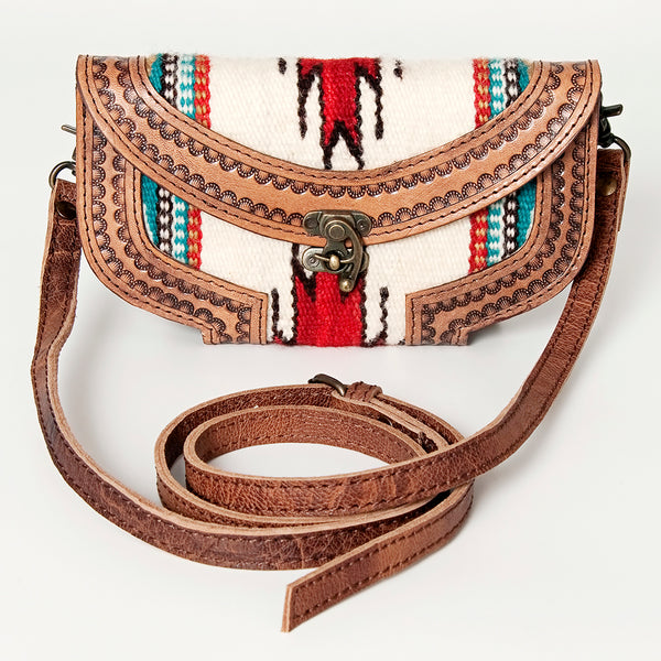 ADBG829 American Darling Western Small Cross body Bag Hand Tooled with Hand-Woven Saddle Blanket