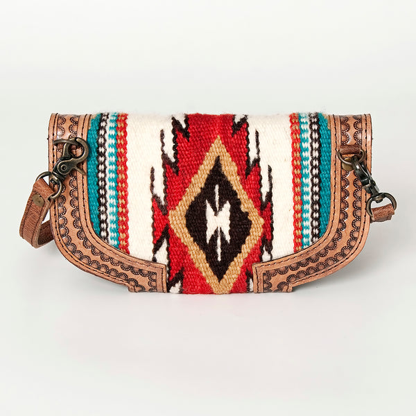 ADBG829 American Darling Western Small Cross body Bag Hand Tooled with Hand-Woven Saddle Blanket