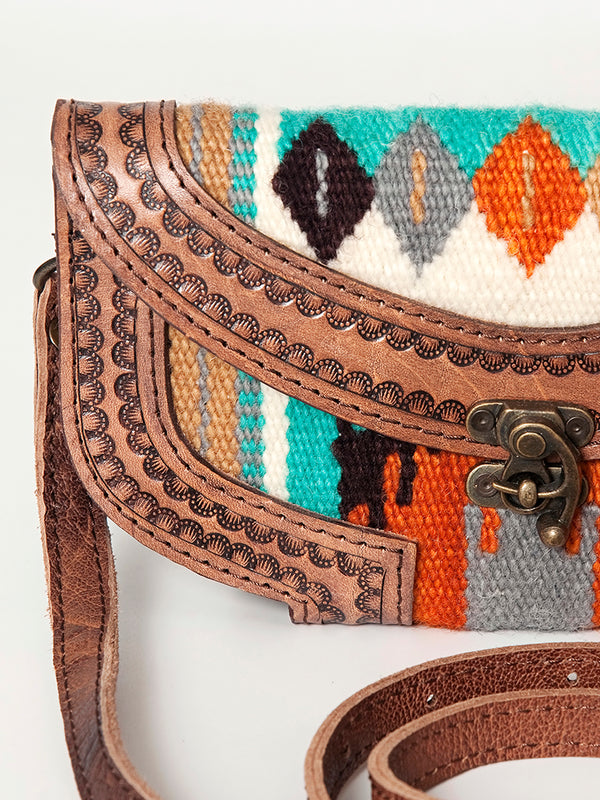 ADBG829 American Darling Western Small Cross body Bag Hand Tooled with Hand-Woven Saddle Blanket