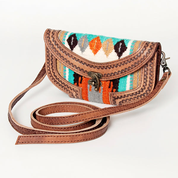 ADBG829 American Darling Western Small Cross body Bag Hand Tooled with Hand-Woven Saddle Blanket