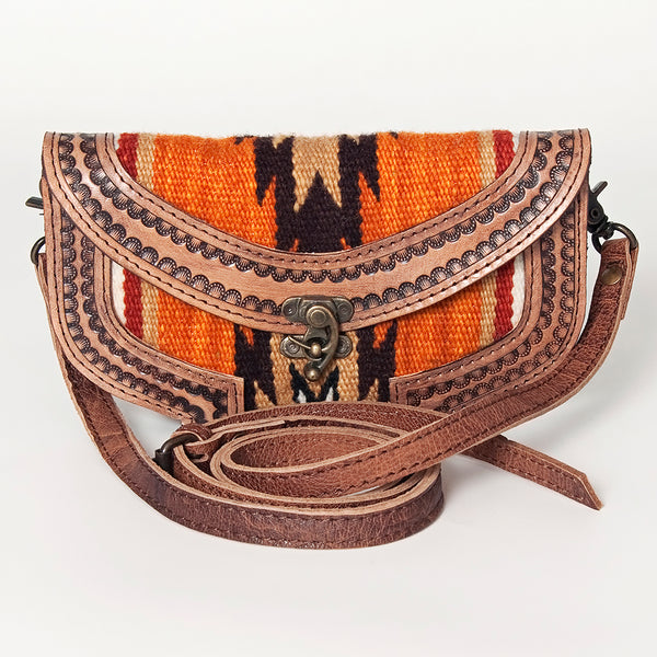 ADBG829 American Darling Western Small Cross body Bag Hand Tooled with Hand-Woven Saddle Blanket