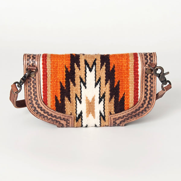 ADBG829 American Darling Western Small Cross body Bag Hand Tooled with Hand-Woven Saddle Blanket