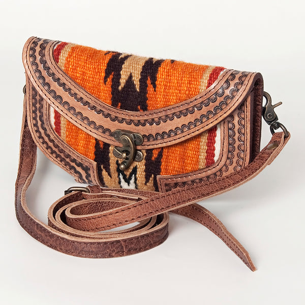 ADBG829 American Darling Western Small Cross body Bag Hand Tooled with Hand-Woven Saddle Blanket