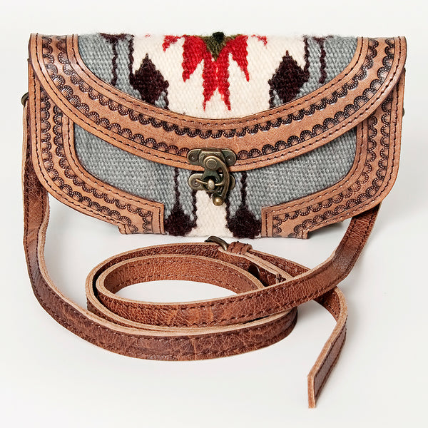 ADBG829 American Darling Western Small Cross body Bag Hand Tooled with Hand-Woven Saddle Blanket