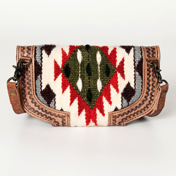 ADBG829 American Darling Western Small Cross body Bag Hand Tooled with Hand-Woven Saddle Blanket