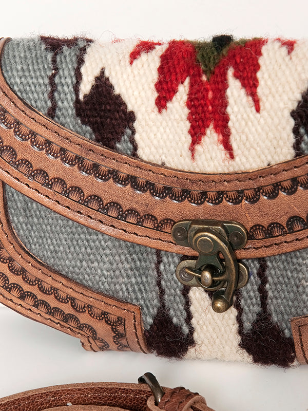 ADBG829 American Darling Western Small Cross body Bag Hand Tooled with Hand-Woven Saddle Blanket