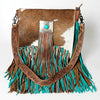ADBG830 American Darling Western Messenger Bag Hair-On Cowhide with Turquoise Concho and Fringes