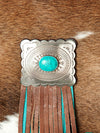 ADBG830 American Darling Western Messenger Bag Hair-On Cowhide with Turquoise Concho and Fringes