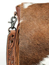 ADBG830 American Darling Western Messenger Bag Hair-On Cowhide with Turquoise Concho and Fringes