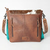 ADBG830 American Darling Western Messenger Bag Hair-On Cowhide with Turquoise Concho and Fringes