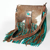ADBG830 American Darling Western Messenger Bag Hair-On Cowhide with Turquoise Concho and Fringes