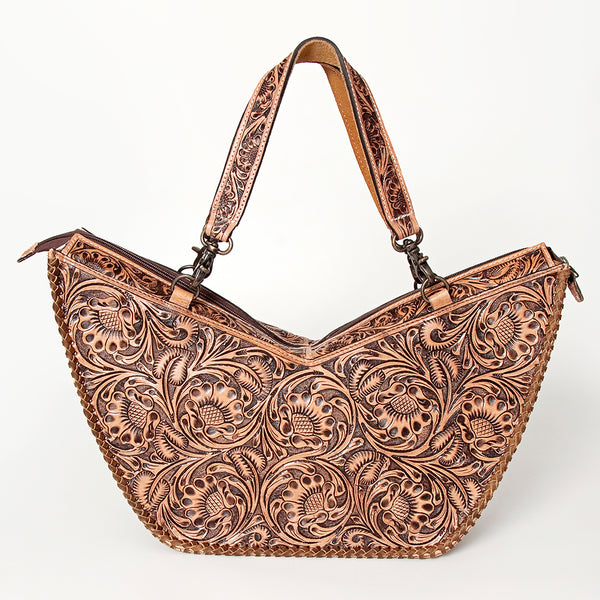 ADBG831 American Darling Western Tote Bag Hand Tooled Floral Carved Vegetable-Tanned Leather