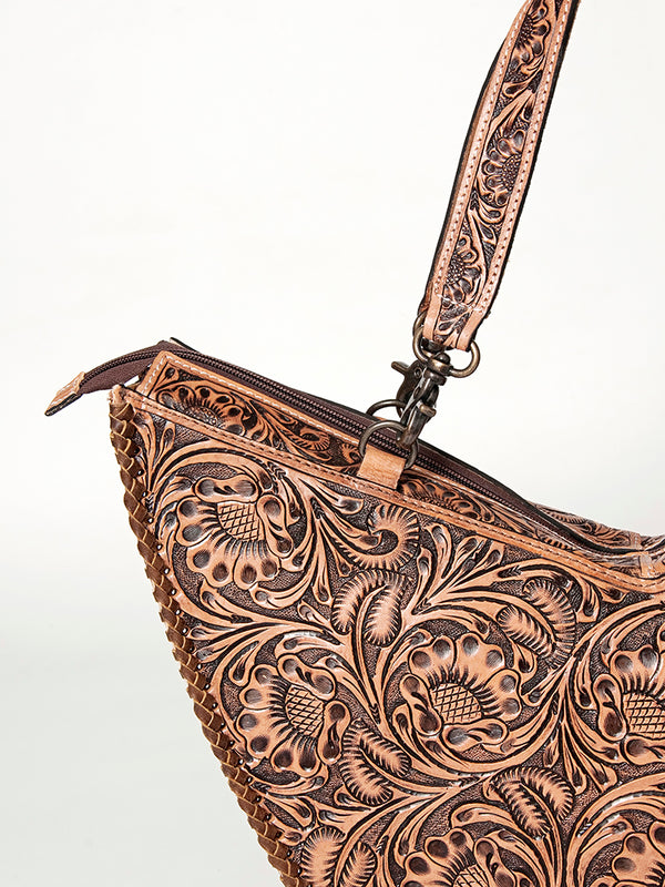 ADBG831 American Darling Western Tote Bag Hand Tooled Floral Carved Vegetable-Tanned Leather