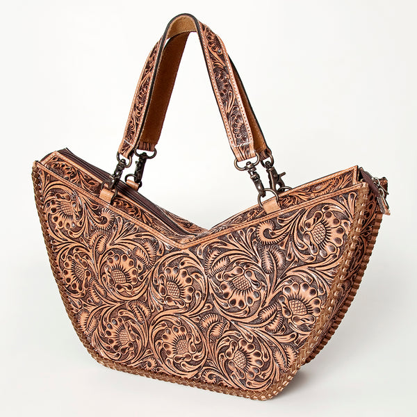 ADBG831 American Darling Western Tote Bag Hand Tooled Floral Carved Vegetable-Tanned Leather
