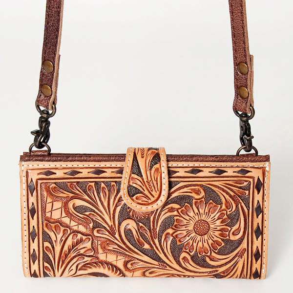 ADBG832 American Darling Western Small Cross body Bag Hand Tooled Floral with Buck Stitched Detail