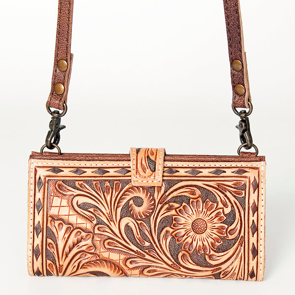 ADBG832 American Darling Western Small Cross body Bag Hand Tooled Floral with Buck Stitched Detail