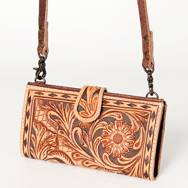 ADBG832 American Darling Western Small Cross body Bag Hand Tooled Floral with Buck Stitched Detail
