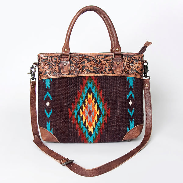 ADBG835 American Darling Western Tote Bag Hand Tooled Floral Carved with Hand Woven Saddle Blanket