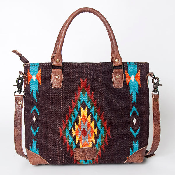 ADBG835 American Darling Western Tote Bag Hand Tooled Floral Carved with Hand Woven Saddle Blanket