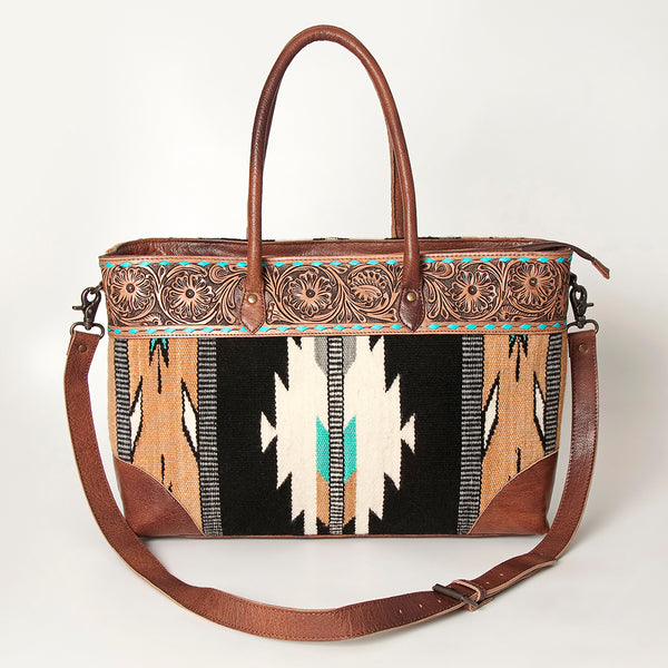 ADBG835 American Darling Western Tote Bag Hand Tooled Floral Carved with Hand Woven Saddle Blanket