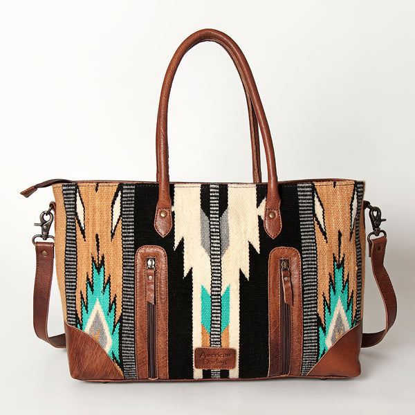 ADBG835 American Darling Western Tote Bag Hand Tooled Floral Carved with Hand Woven Saddle Blanket
