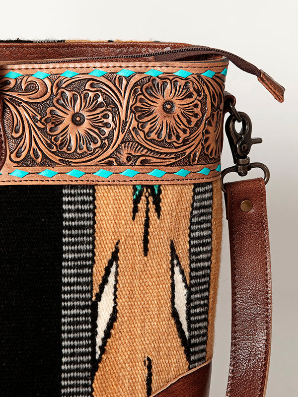 ADBG835 American Darling Western Tote Bag Hand Tooled Floral Carved with Hand Woven Saddle Blanket