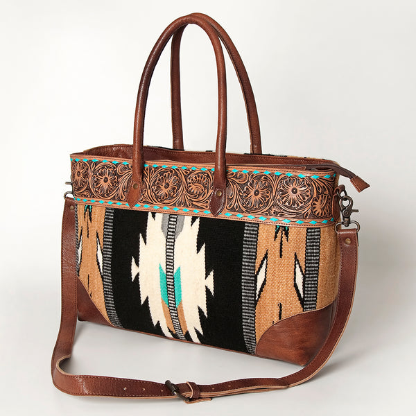 ADBG835 American Darling Western Tote Bag Hand Tooled Floral Carved with Hand Woven Saddle Blanket