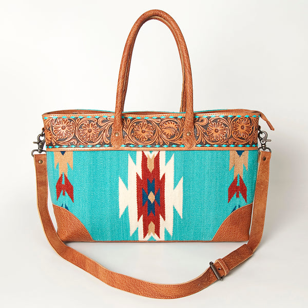 ADBG835 American Darling Western Tote Bag Hand Tooled Floral Carved with Hand Woven Saddle Blanket