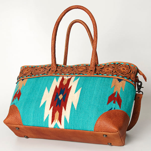ADBG835 American Darling Western Tote Bag Hand Tooled Floral Carved with Hand Woven Saddle Blanket