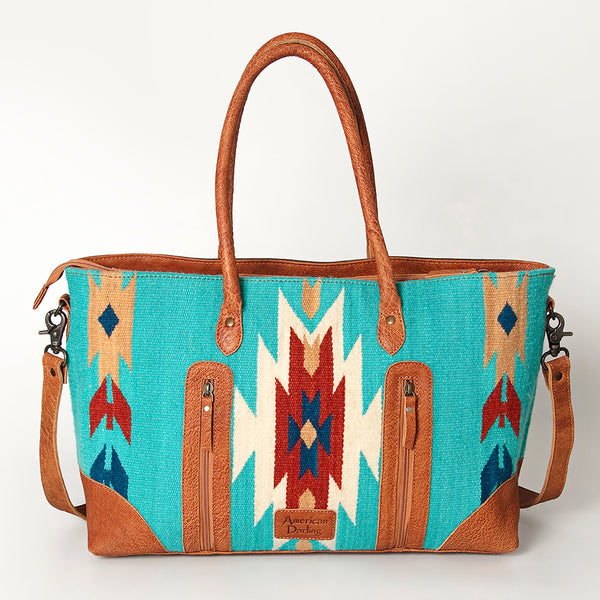 ADBG835 American Darling Western Tote Bag Hand Tooled Floral Carved with Hand Woven Saddle Blanket